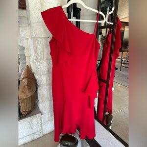 ANTONIO MELANI Vibrant Red One-Shoulder Dress